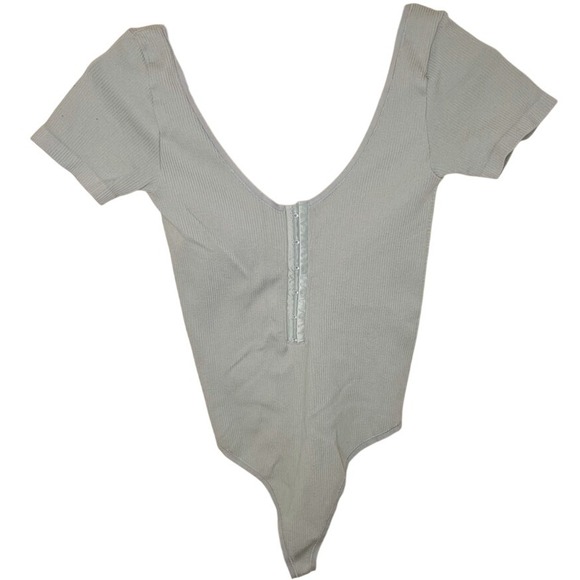 Urban Outfitters Sage Green Ribbed Bodysuit M/L Thong Stretch Hook Front EUC - Picture 1 of 7